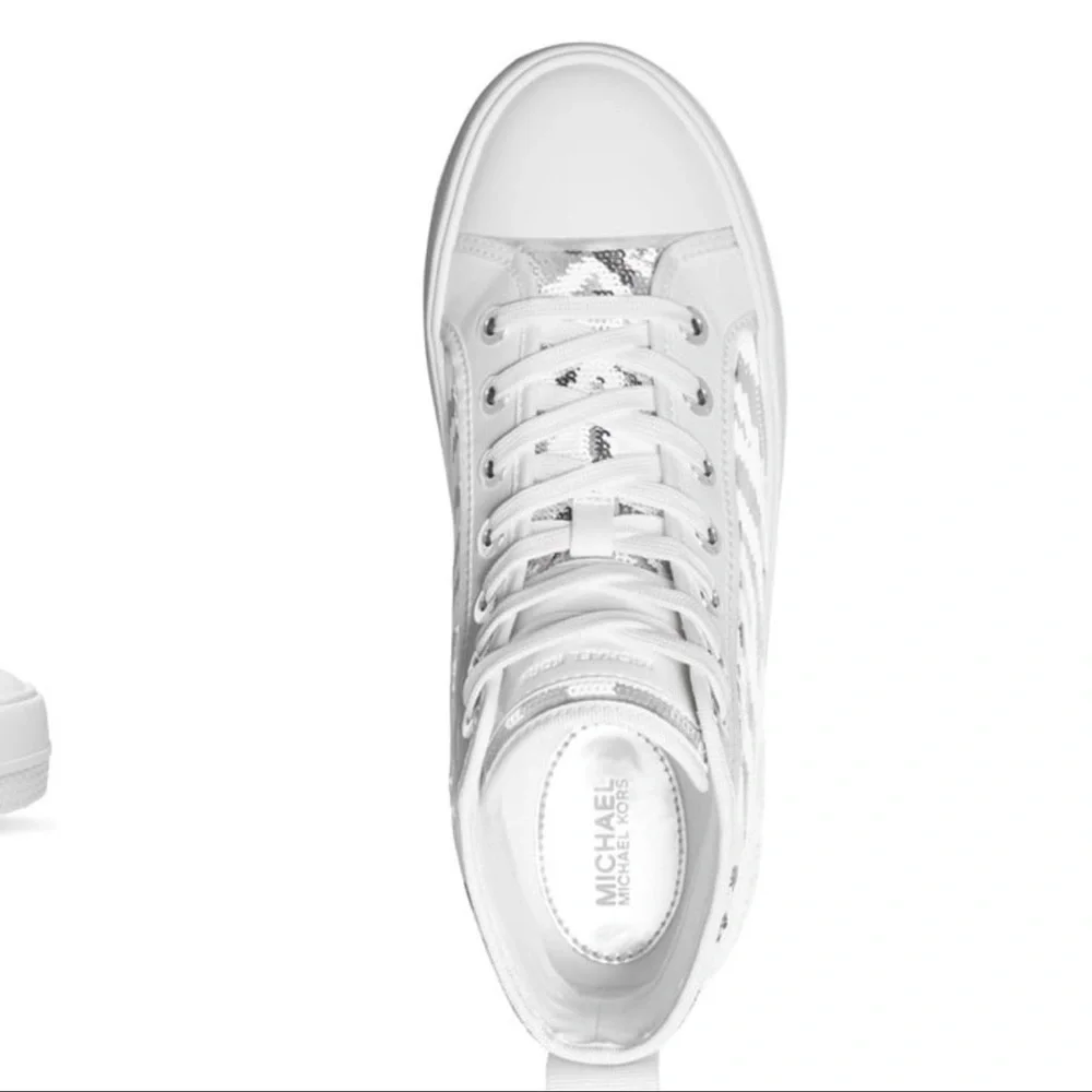 Michael Kors Silver and White High-Top zebra sequin Sneakers size 10